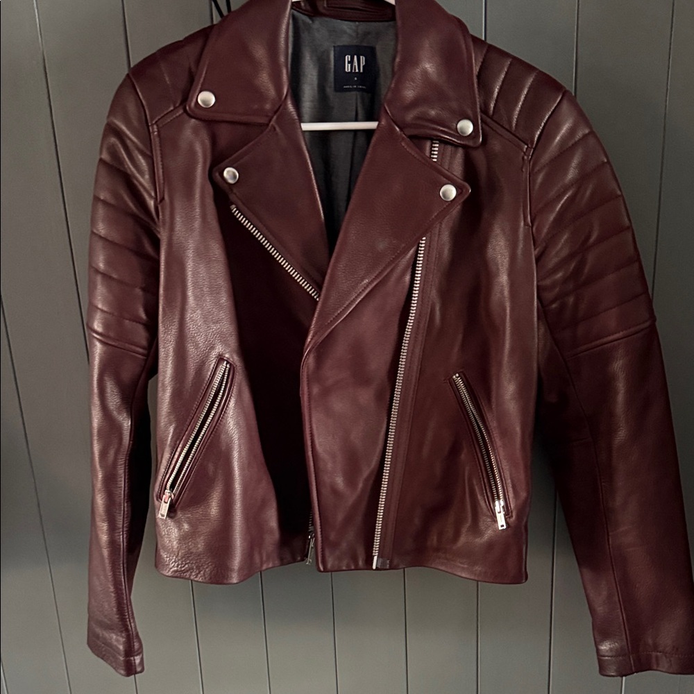 GAP Women's Deep Red Leather Jacket